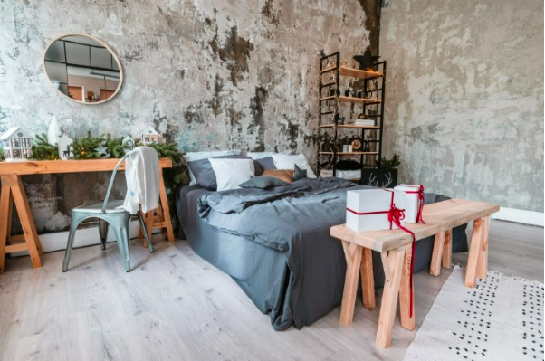 Amenajarea garsoniera stil boem - pat, oglinda, scaun - led-zone.ro