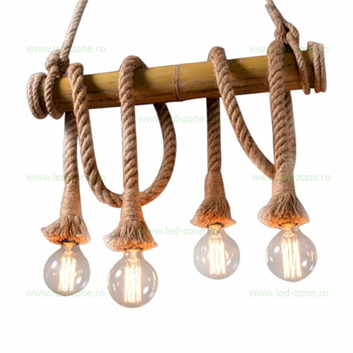 Lustra Rustic Bambus 4 Socluri E27 LZSF4, led-zone.ro