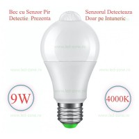 BECURI LED E27, Bec LED E27 9W Glob Mat Senzor Miscare LZ18C049, LED-Zone.ro
