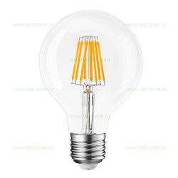 Bec LED E27 8W Filament Glob Clar G80