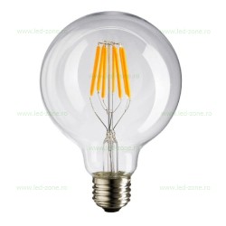 Bec LED E27 8W Filament Glob Clar G95