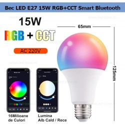 Bec LED E27 15W RGB+CCT Smart Bluetooth
