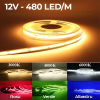 BENZI LED 12V - Reduceri Banda LED COB 480 LED/ML Interior Diverse Culori 12V Promotie