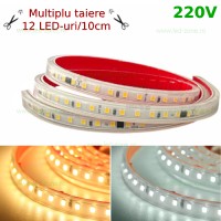 BENZI LED, Banda LED 2835 120 SMD/ML 220V Autoadeziva Taiere 10cm, LED-Zone.ro