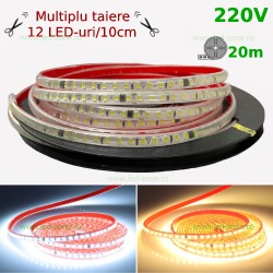 Banda LED 2835 120 SMD/ML 220V Lupa Autoadeziva Taiere 10cm Rola 20m