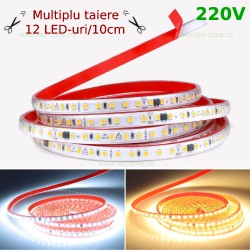 Banda LED 2835 120 SMD/ML 220V Slim Autoadeziva Taiere 10cm