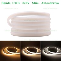 BENZI LED, Banda LED COB 220V Slim Silicon Mat Autoadeziva Taiere 10cm, LED-Zone.ro