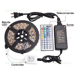 Kit Banda LED 5050 Rola 5m RGB Silicon Telecomanda 44 Taste