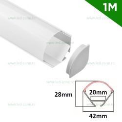 Profil Aluminiu Aplicat 90 Grade Dispersor Mat Convex 1M 20MM