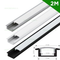 PROFILE ALUMINIU INCASTRATE, Profil Aluminiu Incastrat Dispersor Mat 2M 12MM LZ9897, LED-Zone.ro