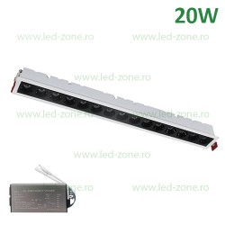Corp Iluminat LED 20W 42cm Incastrabil Liniar EL-05 Alb-Negru Emergenta