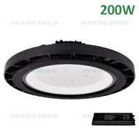 LAMPI INDUSTRIALE LED DE SIGURANTA, Lampa LED Iluminat Industrial 200W UFO Negru GENEVA Emergenta, LED-Zone.ro