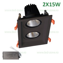 Spot LED 2X15W Dreptunghiular Negru Emergenta
