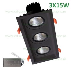 Spot LED 3X15W Dreptunghiular Negru Emergenta