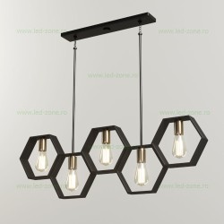 Lustra 5 Socluri Vintage E27 Hexagon Liniara LZ4362