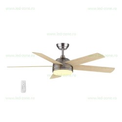 Lustra LED 70W Rotunda Crom/Lemn cu Ventilator si Telecomanda