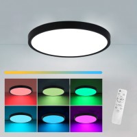 PANOURI LED, Black Friday - Panou LED 50W D-40cm Aplicat Negru RGB-CCT cu Telecomanda, LED-Zone.ro