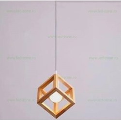 Pendul Soclu E27 Rustic Cub Suspendat Lemn