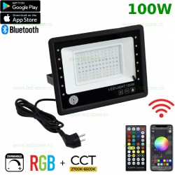 Proiector LED 100W RGB+CCT Smart Bluetooth cu Telecomanda
