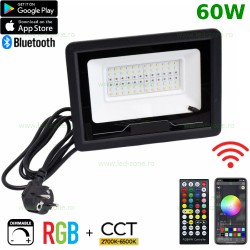 Proiector LED 60W RGB+CCT Smart Bluetooth cu Telecomanda
