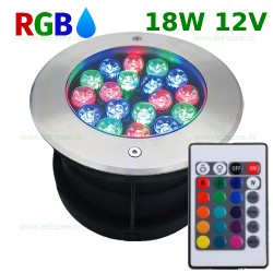 Spot LED Exterior Incastrabil 18x1W Rotund RGB 12V Submersibil