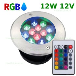 Spot LED Exterior Incastrabil 12x1W Rotund RGB 12V Submersibil