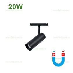 Spot LED Magnetic 20W Cilindru Negru Reglabil Ultra Slim T3