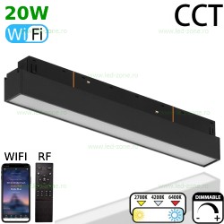 Spot LED Magnetic 20W Liniar Mat Negru CCT RF WIFI