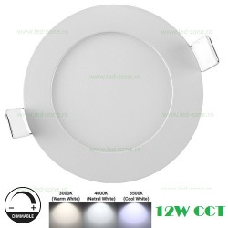 Spot LED 12W Rotund Alb Incastrat Dimabil 3 Functii CCT IP44