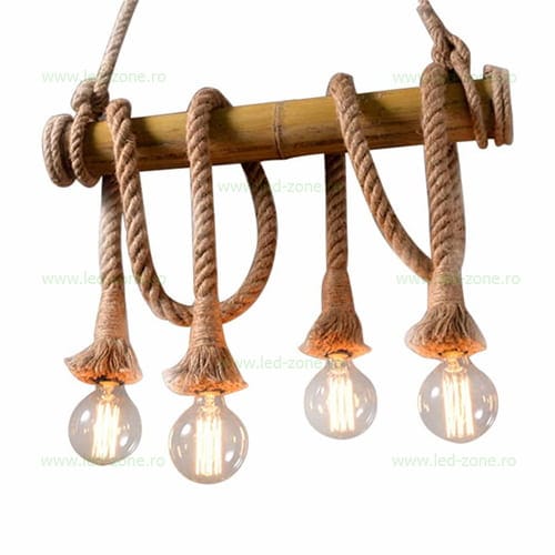Cele mai frumoase lustre pentru stiluri interioare deosebite 1 Lustra Rustic Bambus 4 Socluri E27 LZSF4, led-zone.ro