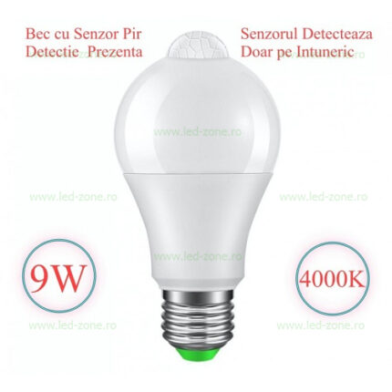 Bec LED E27 9W Glob Mat Senzor Miscare LZ18C049 – soclu E27, 9 W, 810 lm