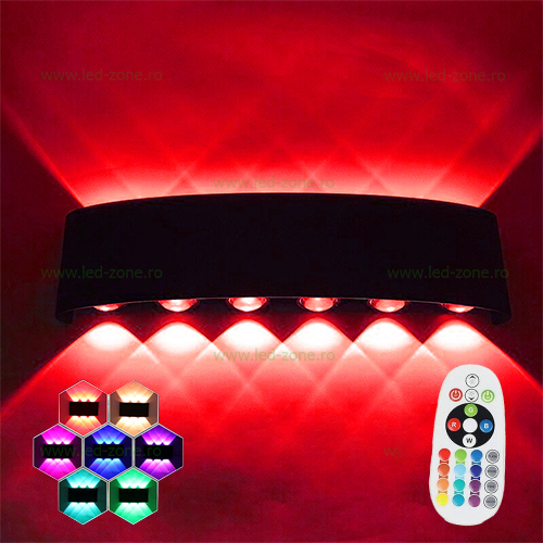 Aplica LED 2x6W Exterior Negru RGB Telecomanda LZ813-6 Aplica LED 2x6W Exterior Negru RGB Telecomanda LZ813-6 - imagine 1