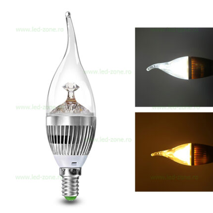 Bec LED E14 3W Flacara Clar Argintiu – soclu E14, 3 W, 210 lm