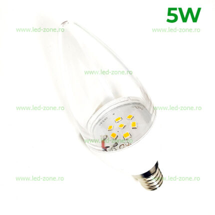 Bec LED E14 5W Lumanare Clar ABS – soclu E14, 5 W, 400 lm