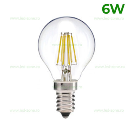 Bec LED E14 6W Filament Glob Clar G45 – soclu E14, 6 W, 350 lm