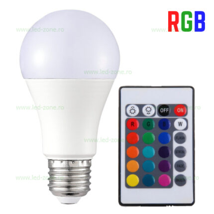 Bec LED E27 10W Glob Mat RGB Telecomanda – soclu E27, 10 W, 700 lm