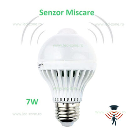 Bec LED E27 7W Glob Mat Senzor Miscare – soclu E27, 7 W, 560 lm