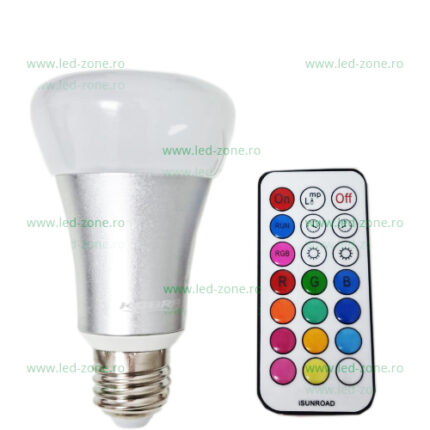 Bec LED E27 7W RGBW Telecomanda – soclu E27, 7 W