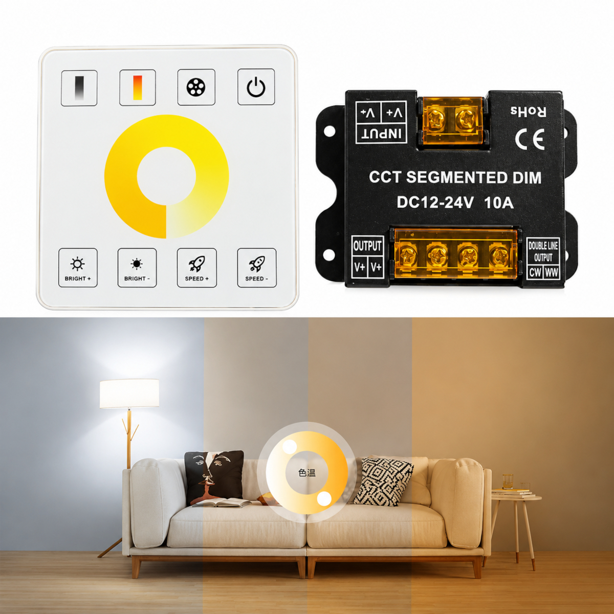 Controller Banda LED CCT 10A 120W cu Telecomanda de Perete 8 Controller Banda LED CCT 10A 120W cu Telecomanda de Perete - imagine 6