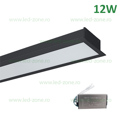 Corp Iluminat LED 12W 60cm Incastrabil Liniar EL-S48 Negru Emergenta Corp Iluminat LED 12W 60cm Incastrabil Liniar EL-S48 Negru Emergenta - imagine 1