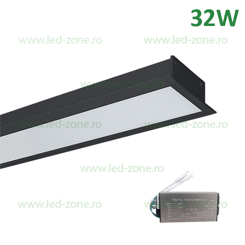 Corp Iluminat LED 32W 150cm Incastrabil Liniar EL-S48 Negru Emergenta Corp Iluminat LED 32W 150cm Incastrabil Liniar EL-S48 Negru Emergenta - imagine 1