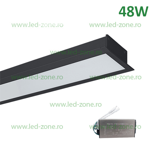 Corp Iluminat LED 48W 120cm Incastrabil Liniar EL-S77 Negru Emergenta Corp Iluminat LED 48W 120cm Incastrabil Liniar EL-S77 Negru Emergenta - imagine 1