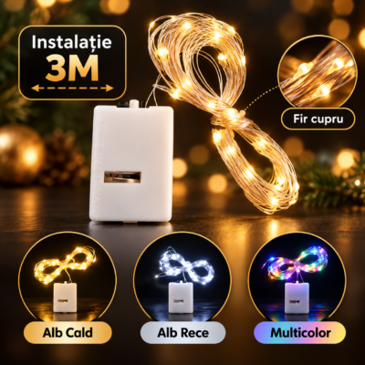 Instalatie Pom 30 Miniled-uri 1 Fir Cupru 3m cu Baterii