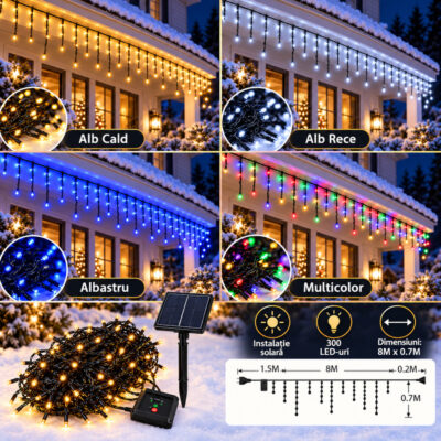 Instalatie Perdea Turturi Craciun 300 LED-uri Solara