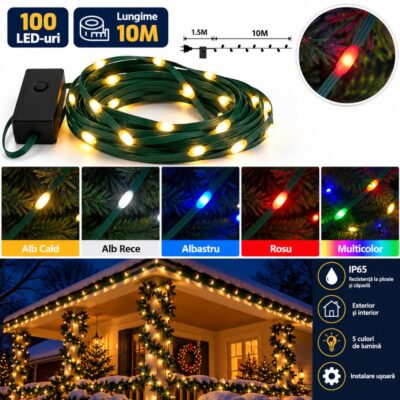 Instalatie Pom Craciun 100 LED-uri Exterior Fir Verde