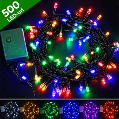 Instalatie Pom Craciun 500 LED-uri Diverse Culori Fir Negru