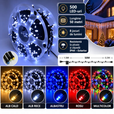 Instalatie Pom Craciun 500 LED-uri Diverse Culori Fir Negru LZ6046