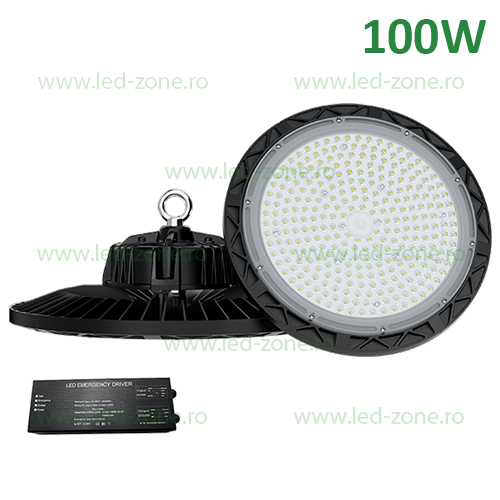 Lampa LED Iluminat Industrial 100W UFO Negru LONDON Emergenta Lampa LED Iluminat Industrial 100W UFO Negru LONDON Emergenta - imagine 1