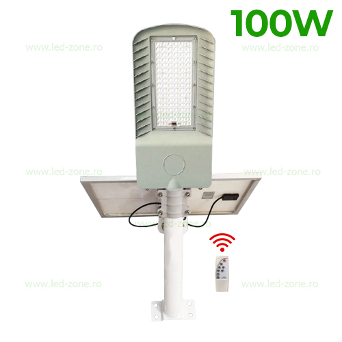 Lampa LED Iluminat Stradal 100W Solara cu Suport si Telecomanda LZ01 Lampa LED Iluminat Stradal 100W Solara cu Suport si Telecomanda LZ01 - imagine 1