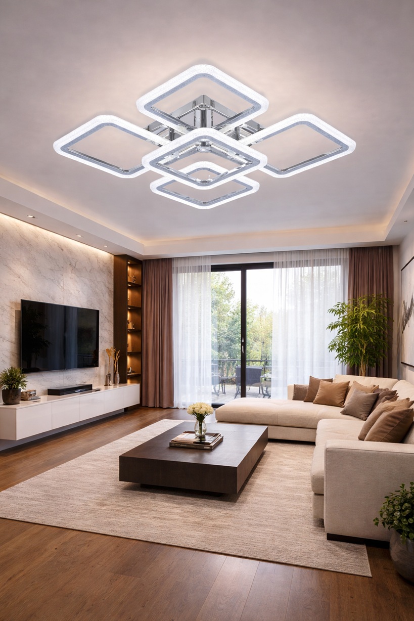 Lustra LED 130W Argintie 3 Functii Dimabila cu Telecomanda LZ9181/4+1 Lustra LED 130W Argintie 3 Functii Dimabila cu Telecomanda LZ9181/4+1 - imagine 1